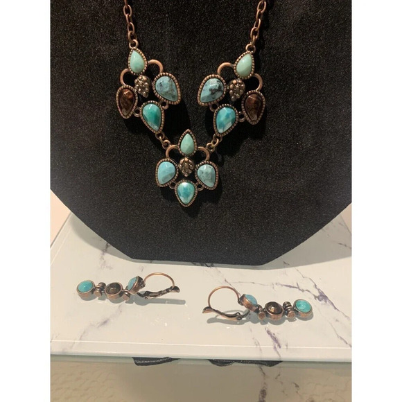 JJ Necklace And Earrings Lot Copper / Bronze Tone And Turquoise Color Boho (J113 - Picture 6 of 7